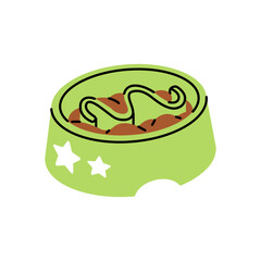 Slow feeder dog bowl with feed. Special modern plate for puppies, cats for food. Domestic animals, pets supply to care about health during meals. Flat isolated vector illustration on white background