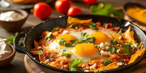 Chilaquiles A Beloved Traditional Mexican Breakfast. Concept Mexican Food, Traditional Dishes, Breakfast Recipes, Spicy Cuisine, Chilaquiles