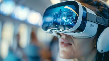 An immersive advertisement for a new virtual reality headset, demonstrating various VR experiences, from gaming to travel to educational content, with close-ups of the headset and users' reactions