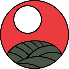 カラー円形シンプル花札　葉月　芒　月　8月　芒に月