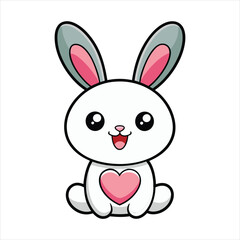 rabbit with pink heart cute kawaii vector