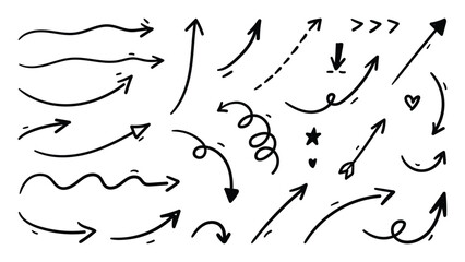 Arrow vector. Hand drawn brush stoke, speech bubble, line, cute doodle glitter pen line elements. vector illustration. © TWINS DESIGN STUDIO