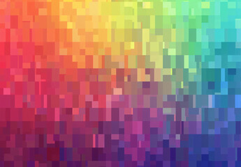 A pixelated mosaic texture with a vertical gradient of rainbow colors background