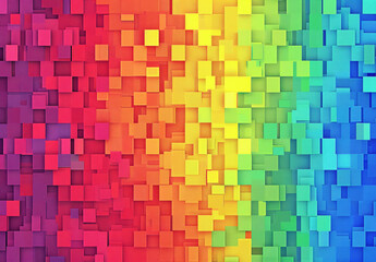 A pixelated mosaic texture with a vertical gradient of rainbow colors background