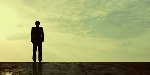 Foreboding silhouette of businessman facing foreclosure amidst debt crisis. Concept Debt Crisis, Foreclosure, Businessman Silhouette, Financial Struggle, Dark Times