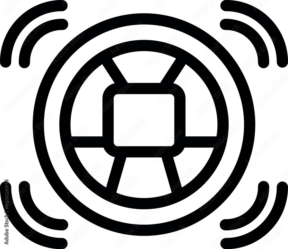 Poster simple icon of a sensor detecting a signal, in a bold outline style