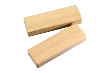 Wooden blocks, wooden toys, space for letters isolated on white background.