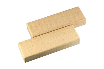 Wooden blocks, wooden toys, space for letters isolated on white background.