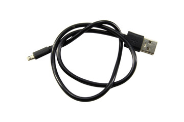 Wire cable of usb and adapter isolated on white background.Electronic Connector.Selection focus.
