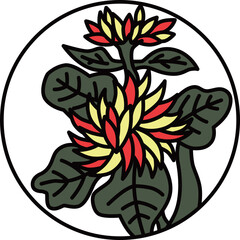 カラー円形シンプル花札　長月　菊　9月　菊のカス