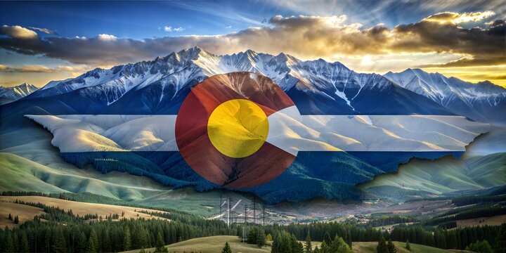 Colorado flag with mountain landscape