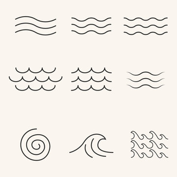 water line icon various wave logo set art design logo vector collection.