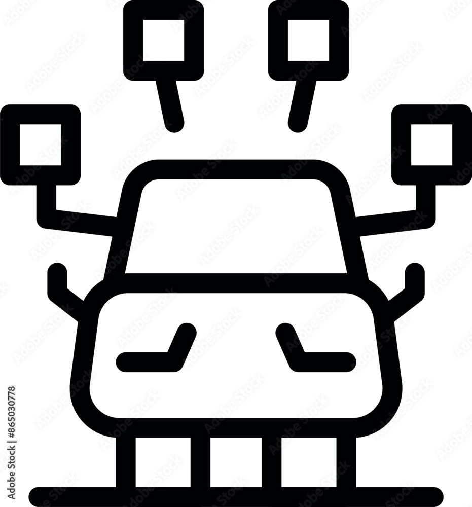 Poster line icon of a self driving car using a sensor system