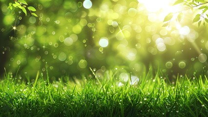 Obraz premium green grass with dew drops
