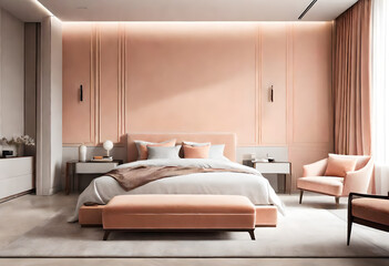 Interno casa. Camera da letto matrimoniale elegante e moderna.