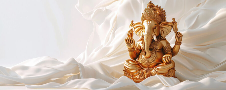 Golden Lord ganesha sculpture with bokeh background