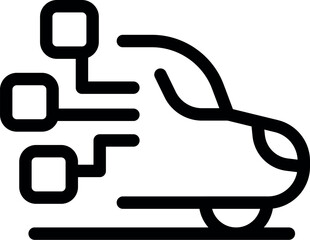 Line art icon of a self driving car speeding down the road, representing the future of transportation