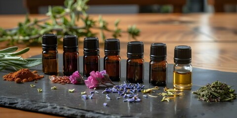 Blending Essential Oils, Naturopathy, and Herbal Medicine for Natural Remedies and Baths. Concept Essential Oils, Naturopathy, Herbal Medicine, Natural Remedies, Baths