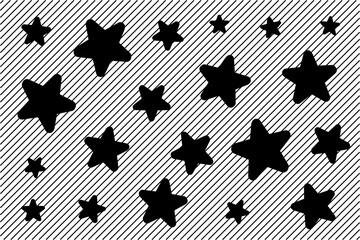 Seamless abstract pattern with black stars of different size on white background. vector