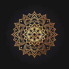 clean simple mandala one color gold on black background.