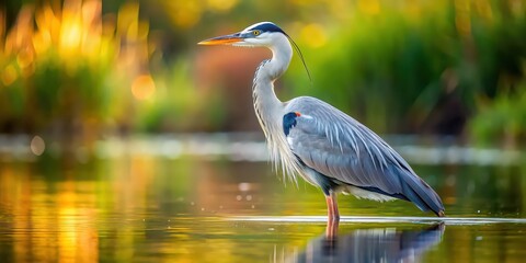 Naklejka premium Majestic heron standing gracefully in the water , bird, wildlife, nature, beautiful, feathers, elegance, aquatic, avian