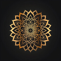 clean simple mandala one color gold on black background.