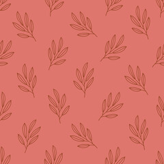 Floral seamless pattern with branches on pink background. Vector illustration