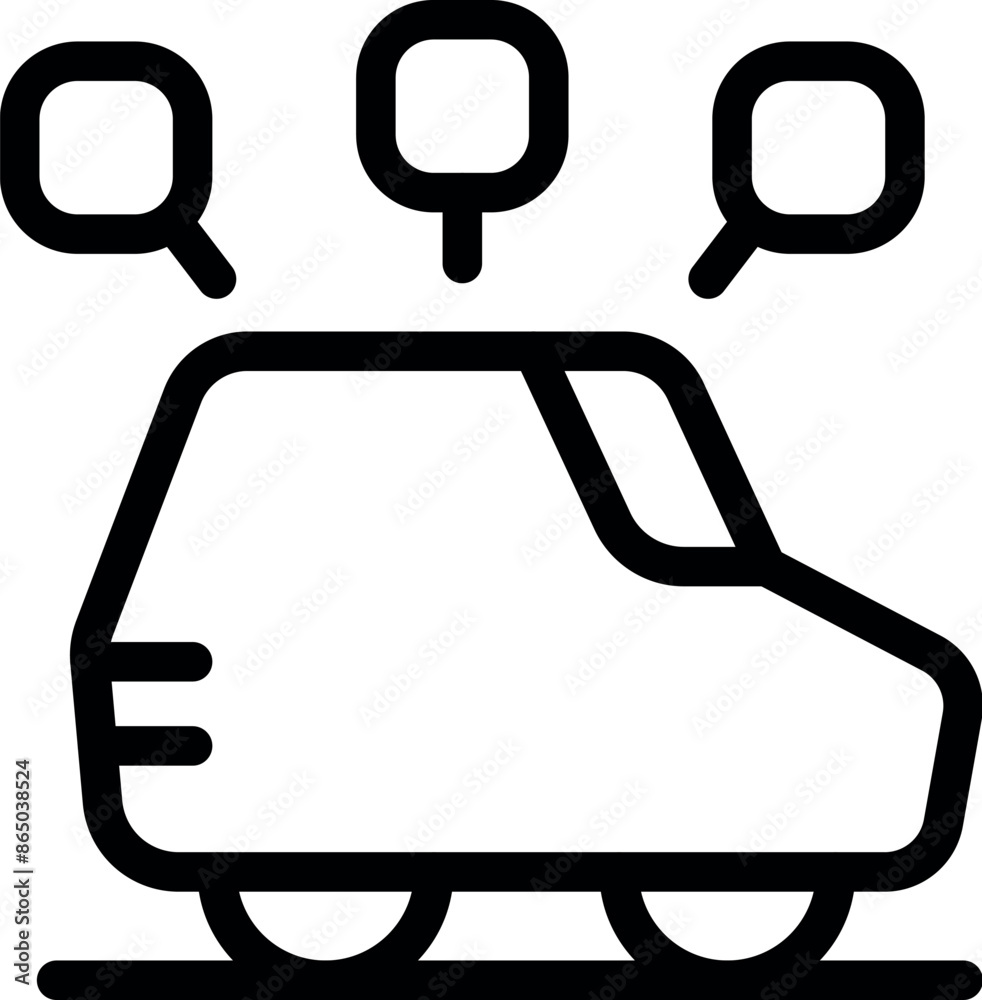 Poster driverless car using artificial intelligence to drive and navigate traffic with three speech bubbles
