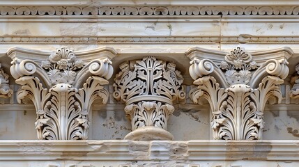 Obraz premium Elaborately carved entablature with corinthian capitals, Greece intricate classical
