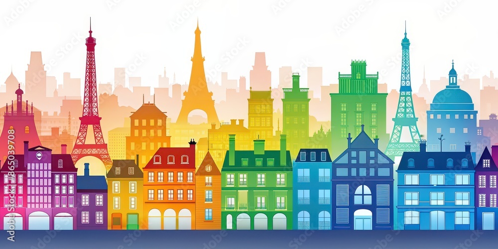 Canvas Prints Abstract silhouette of colorful buildings in Paris , Silhouette, cityscape, Paris, France, colorful, vibrant, abstract, architecture