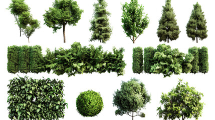 Set of lush garden bushes cut out