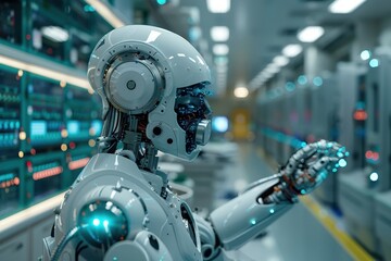 Fototapeta premium A robotic arm assembling a high-tech gadget on a production line, showcasing precision and speed in a modern factory setting.