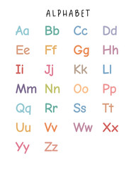 Learning Alphabet A to Z: Educational Poster for Kids, Uppercase and Lowercase Letters A to Z in Pastel Colors, abc, Kindergarten & Classroom Decor, Preschool Wall Prints, Vector Illustration