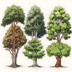 Collection of Trees in Various Stages and Shades
