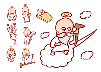 頭に輪っかを乗せた髭を生やしたかわいい神様