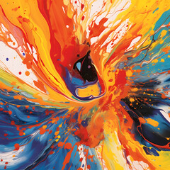 Colorful Abstract Artwork with Spontaneous Splatter and Swirls