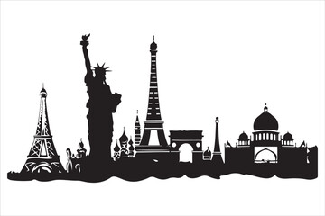 Obraz premium Eiffel Tower 🗼, Statue of Liberty 🗽, Big Ben 🕰️, Colosseum 🏛️, Great Wall of China 🏯, Taj Mahal 🕌, Sydney Opera House 🎭, Pyramids of Giza 🏜️, Leaning Tower of Pisa 🏰, Mount Fuji 🗻, Machu Pic