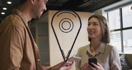 Image of tag over diverse business people in office