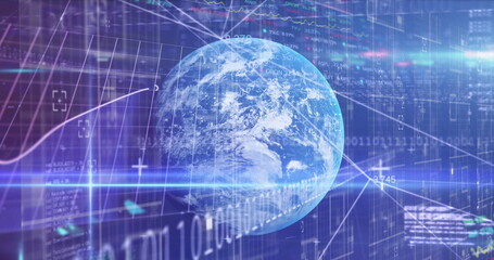 Image of binary coding and data processing over globe