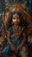 Fototapeta premium indian little girl in goddess durga costume