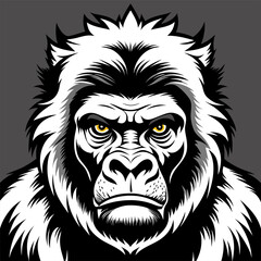 A black and white gorilla drawing on a gray background