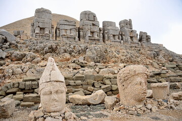 Fototapeta premium Turkey,Mount Nemrut, on its summit stands the tomb sanctuary of King Antiochus I of Commagene