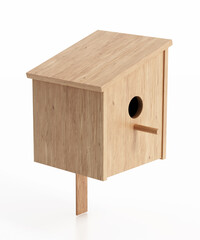 Wooden Bird House isolated on white background. 3D illustration