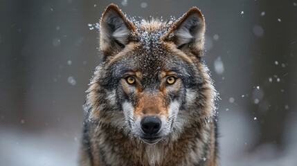 Obraz premium A wolf growling in the snow.