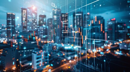 Fototapeta premium double exposure business trading investment graph on city background.