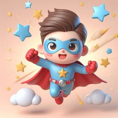 Fototapeta premium cute man super hero with star emblem flying cartoon,3d Generative AI