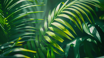 Tropical green palm leaf cut