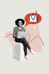 Composite collage picture image of young female entrepreneur check mark list career business...