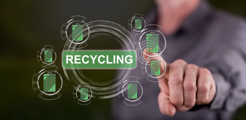 Man touching a recycling concept