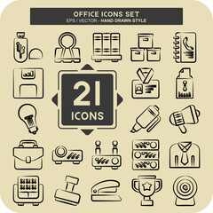 Icon Set Office. related to Education symbol. hand drawn style. simple design illustration